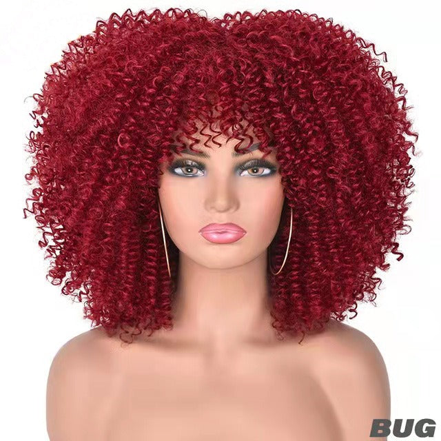Female Hair African Small Curly Hair Explosion Head Black Chemical Fiber Wig Full Head Set - Korvel