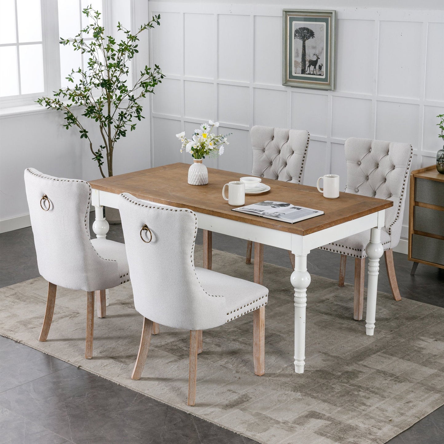 Premium Tufted Solid Wood Dining Chair Set - Gray