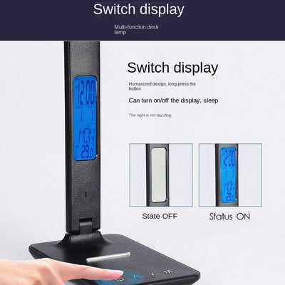 Folding alarm clock, time display, learning, reading, business, office, adjustable light, eye protection desk lamp - Korvel