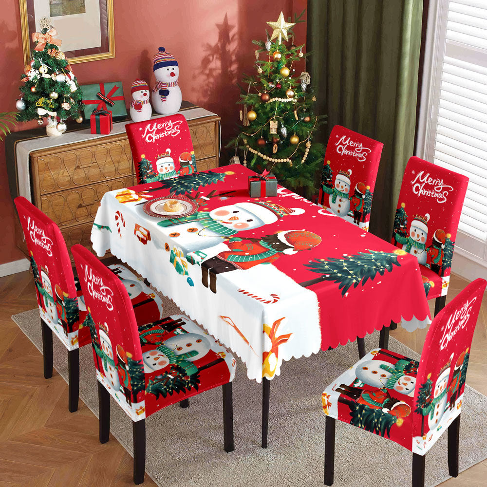 Christmas Waterproof Printed Tablecloth and Chair Cover Set