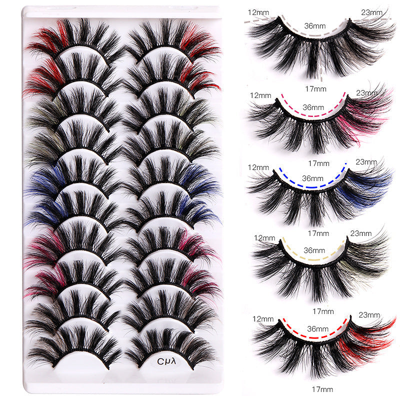 10 Pairs Of Color Mink Hair Fried Multilayer Thick Cross False Eyelashes 8D FLUFFY - Korvel