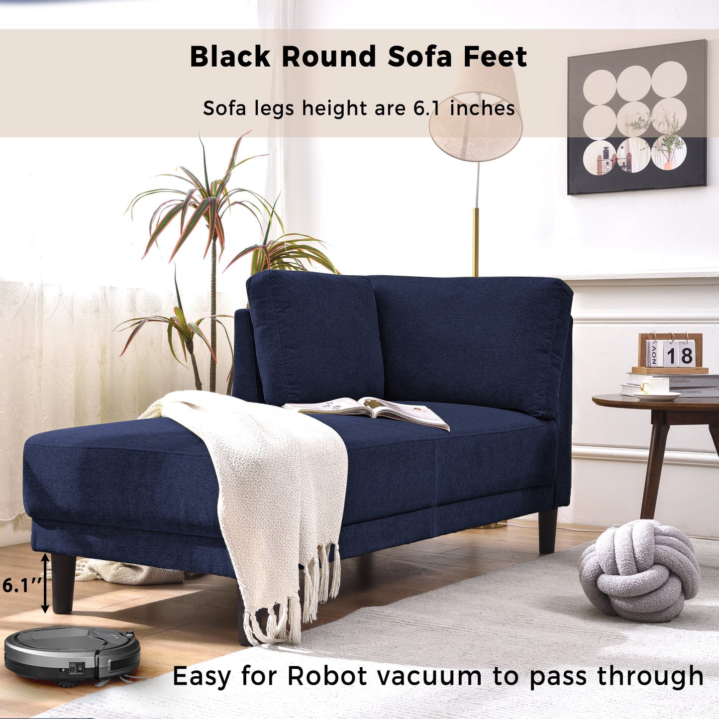65" Mid-Century Modern Linen Fabric Corner Lounge Chair, Upholstered Indoor Chaise Lounge Solid Wood Sofa Bed for Bedroom - Korvel