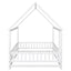 Full Size Floor Wooden Bed with House Roof Frame and Guardrails - White