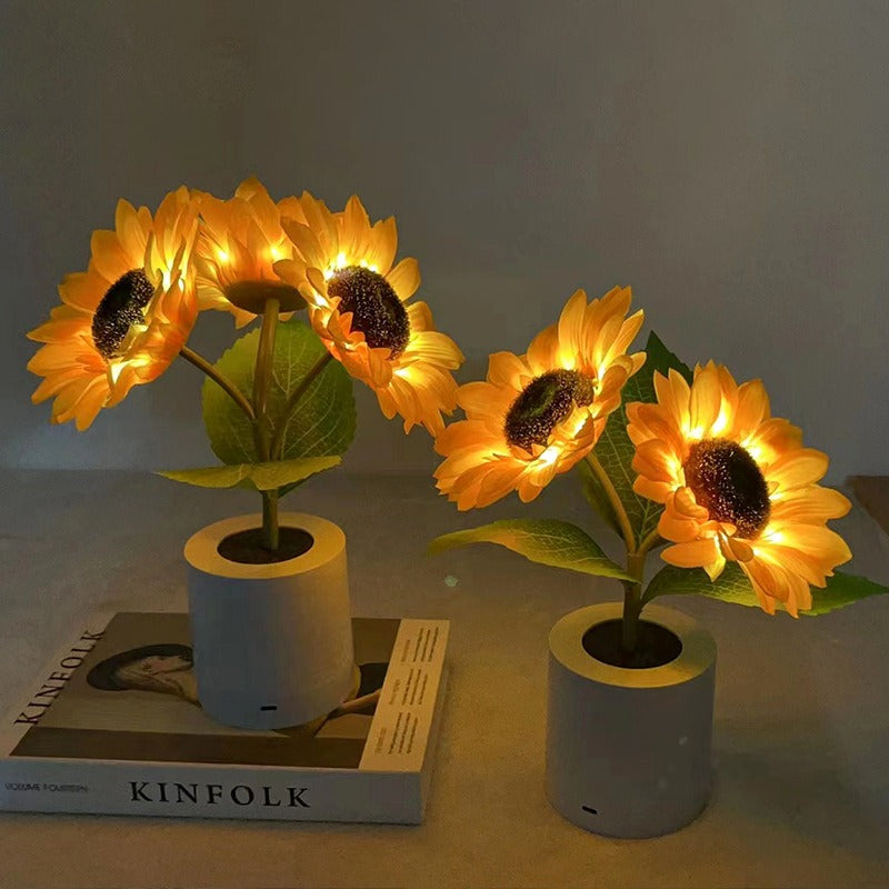 Rechargeable Sunflower LED Simulation Night Light Room Bedhead Decoration Atmosphere Light Birthday Gift for Girls - Korvel