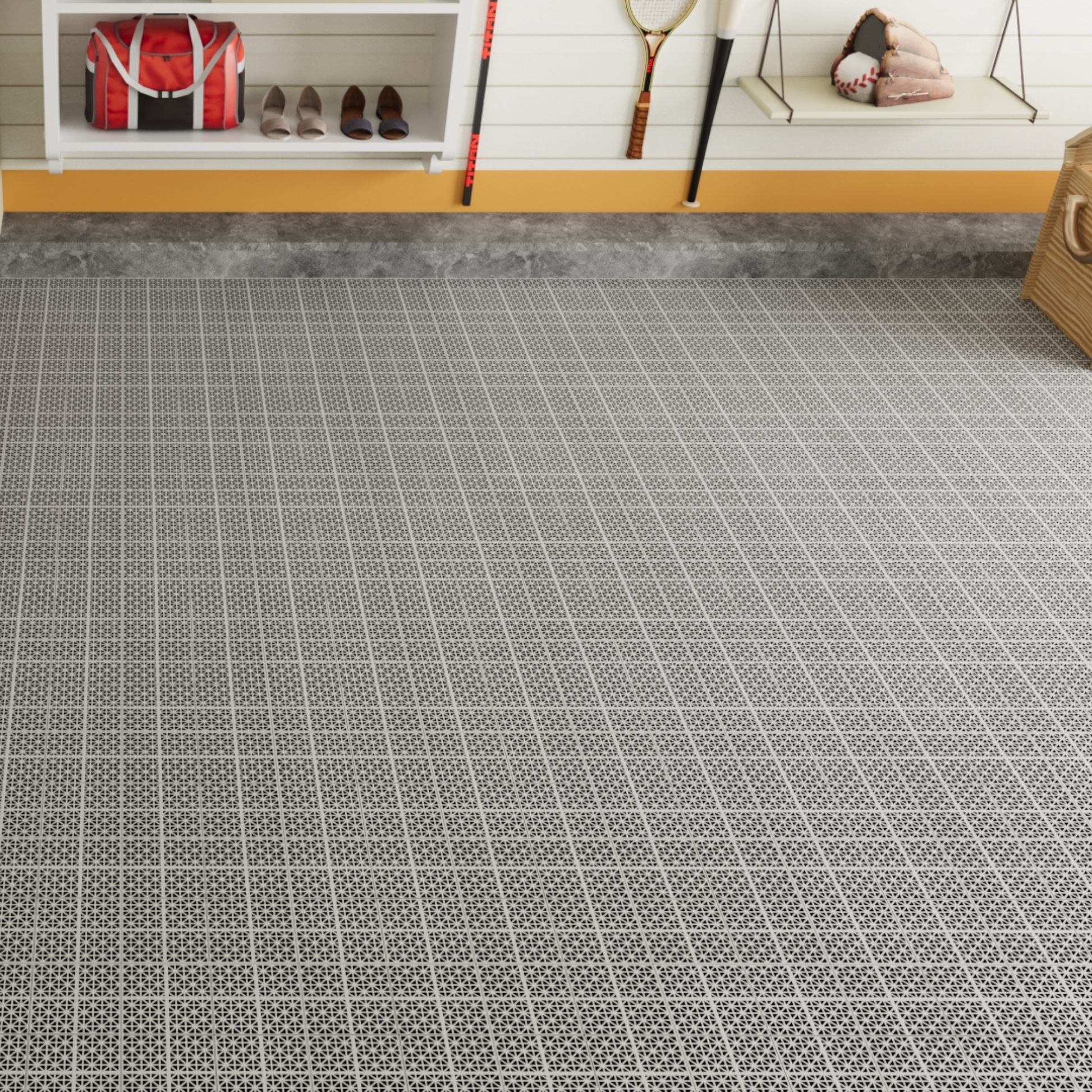 12 x 12 inch gray interlocking deck tiles, plastic waterproof, weighing up to 6613 pounds, with a rose pattern pack of 12 - Korvel