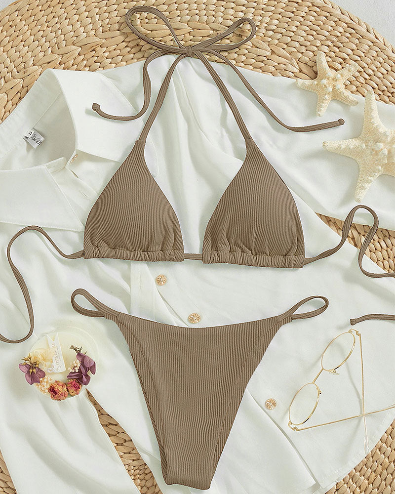 Hanging neck tie bikini multi-color three-point swimsuit hot spring swimsuit - Korvel