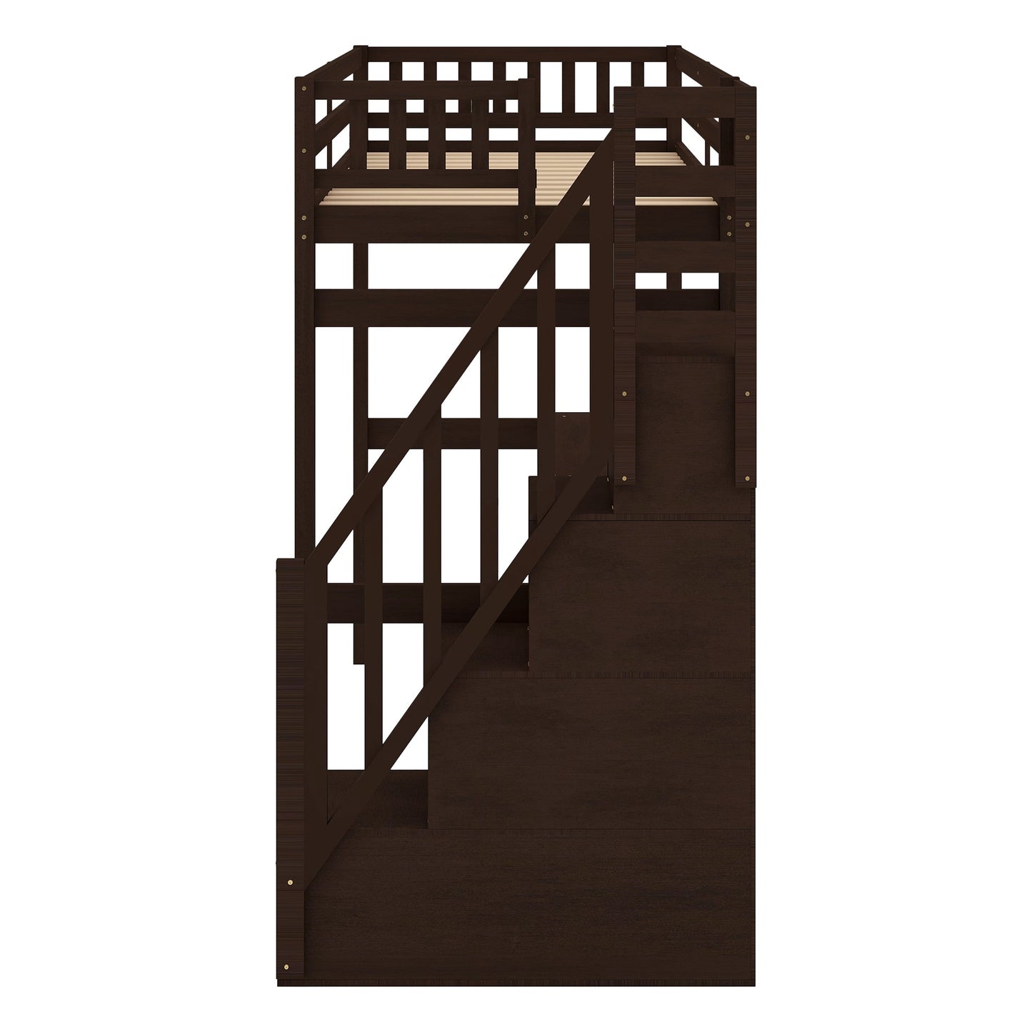 Twin Size Loft Bed with Storage Staircase and Built-in Desk - Espresso