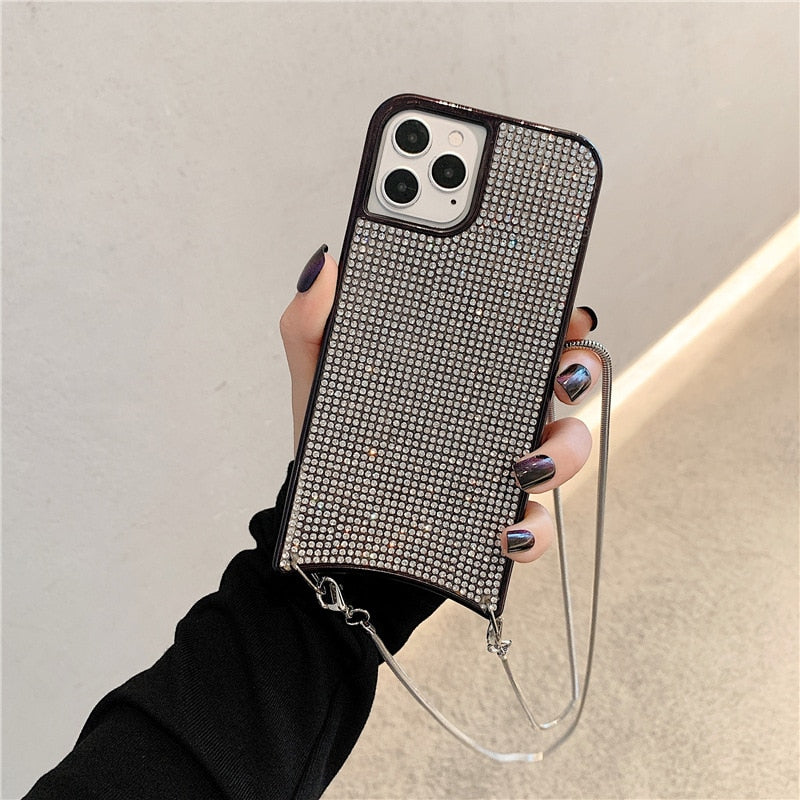 Crossbody Lanyard Glitter Diamonds Shoulder Phone Case For Iphone 13 13Pro 12 11 Pro XS Max X XR 7 8 Plus Luxury Shining Cover - Korvel