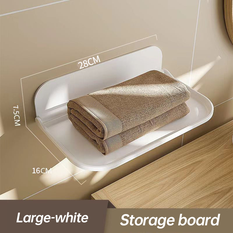 New Foldable Punch - Free Wall - mounted Plastic Floating Shelf for Bathroom and Toilet, Ideal for Towel and Clothes Storage - Korvel