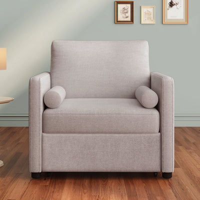 3 in 1 Convertible Sleeper Chair with Adjustable Backrest, Lounger Chair Turns Into Bed, Single Bed for Living Room, Linen, Tan - Korvel
