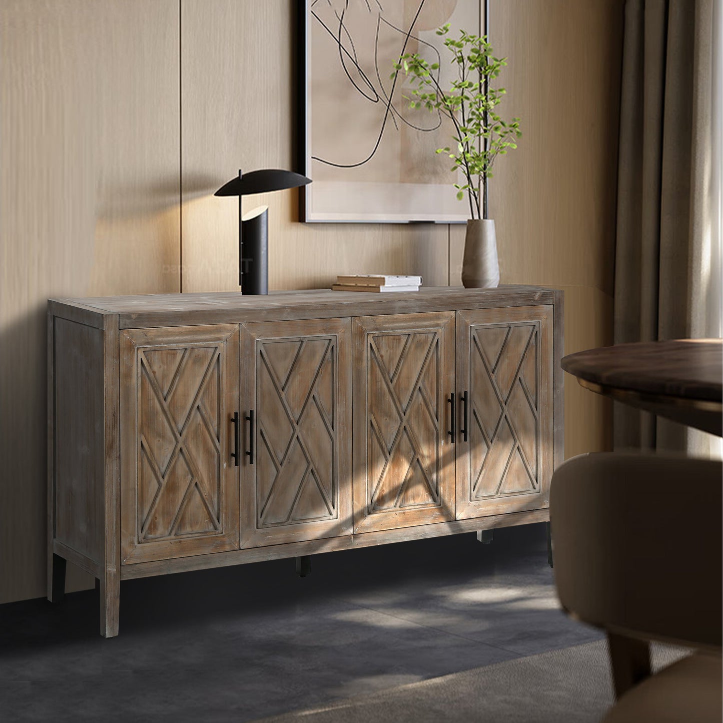 Aparador de Madera Twill de 4 Puertas - Estilo Country Americano Vintage