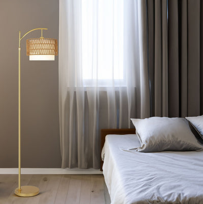 Gold Floor Lamps for Living Room with Remote & Dimmable LED Bulb, Modern Arc Floor Lamp with 3 Color Temperatures - Korvel