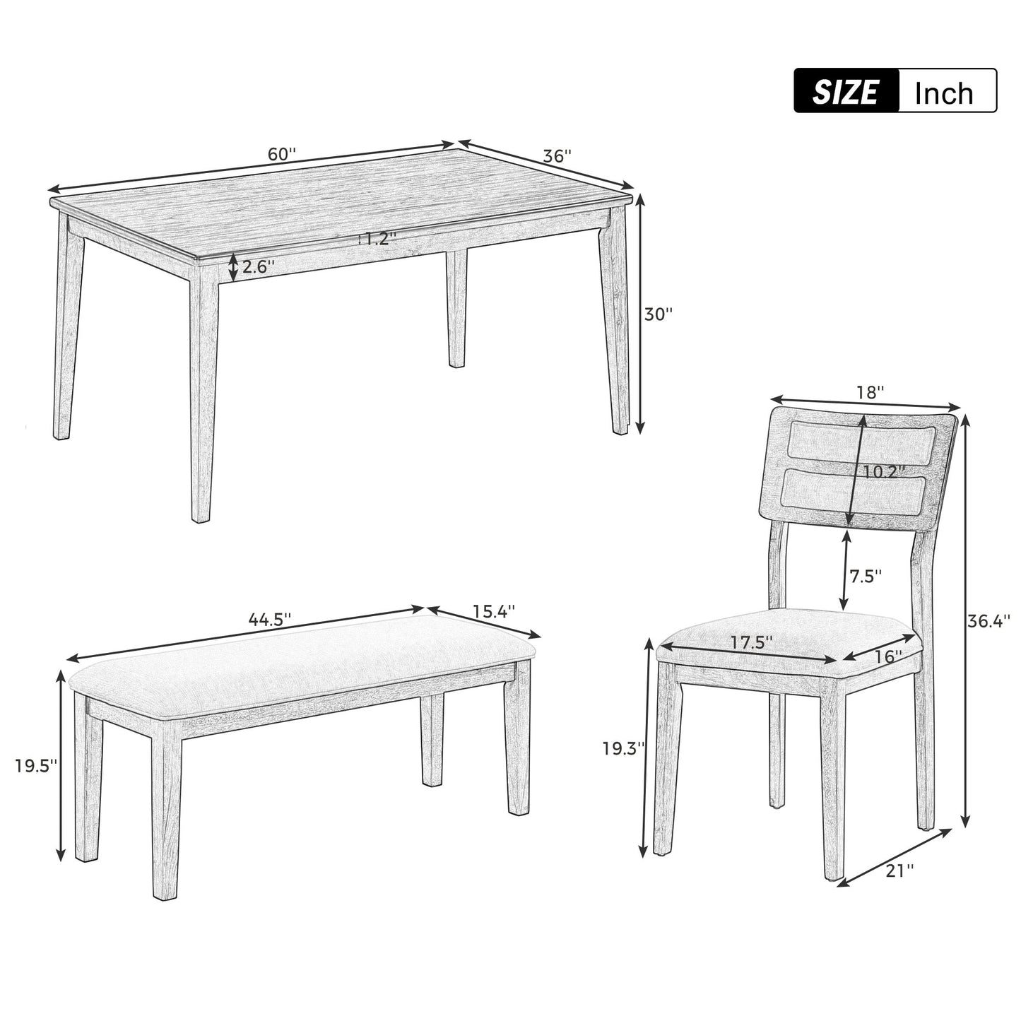Ensemble de salle à manger TREXM Classic 6 pièces - Blanc et gris
