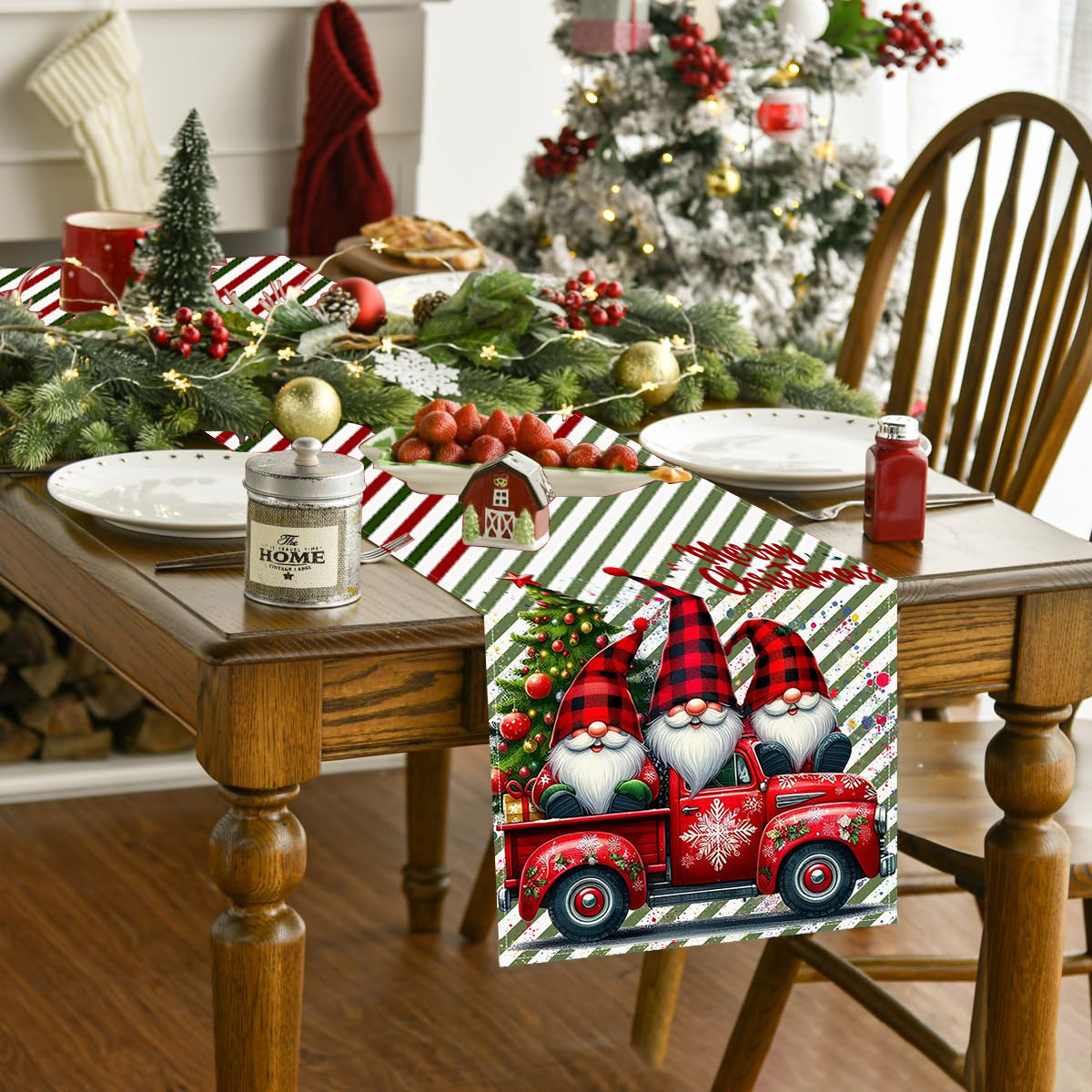 Christmas Dwarf Printed Table Flag New White Hemp Table Decoration Tablecloth Christmas Decoration Tablecloth Mat - Korvel