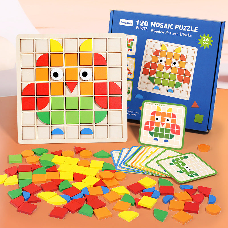 Wooden children's mosaic 3D building blocks, three-dimensional puzzle, children's color cognition, early education and puzzle game - Korvel