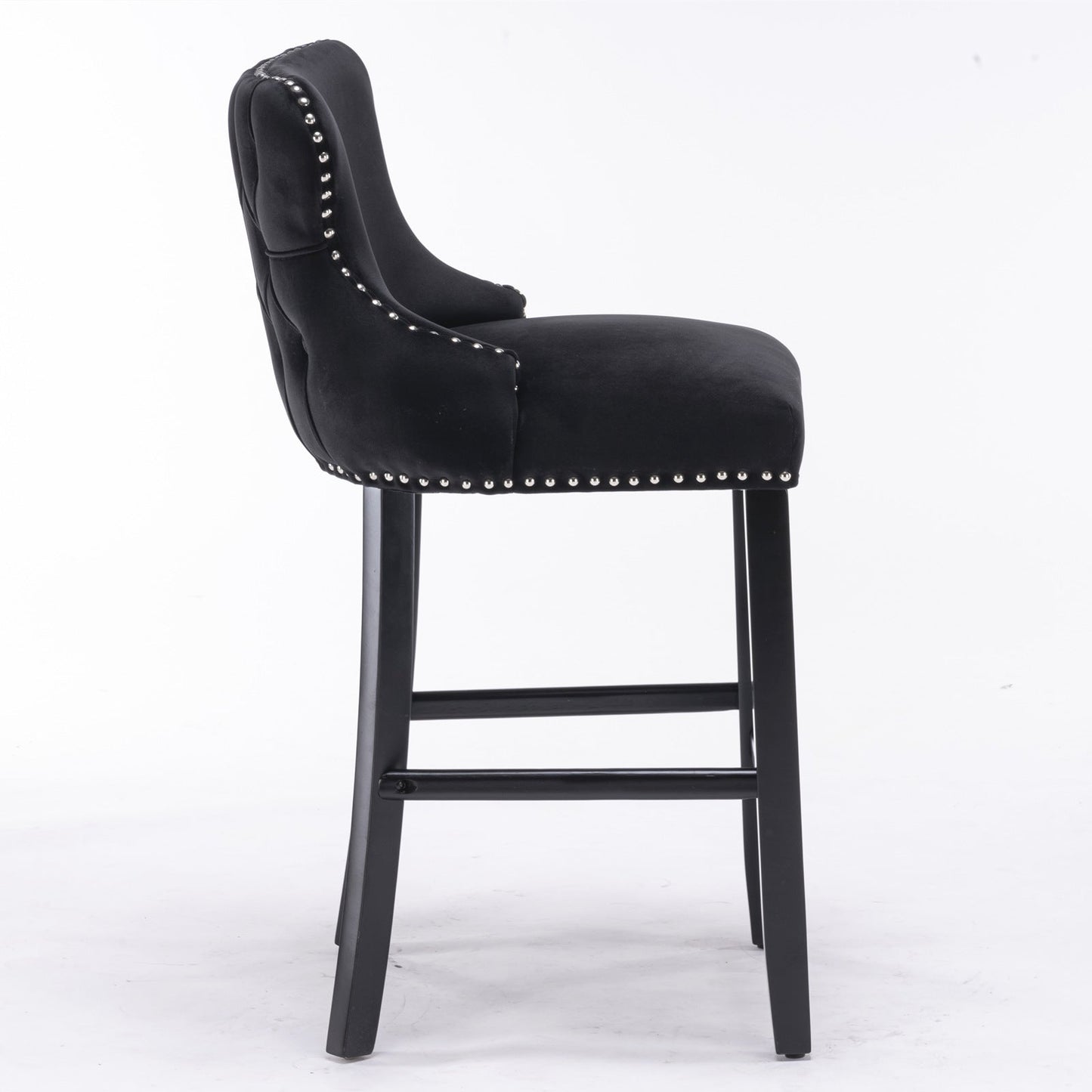 Elegant Black Velvet Wing Back Bar Stool Set of 2