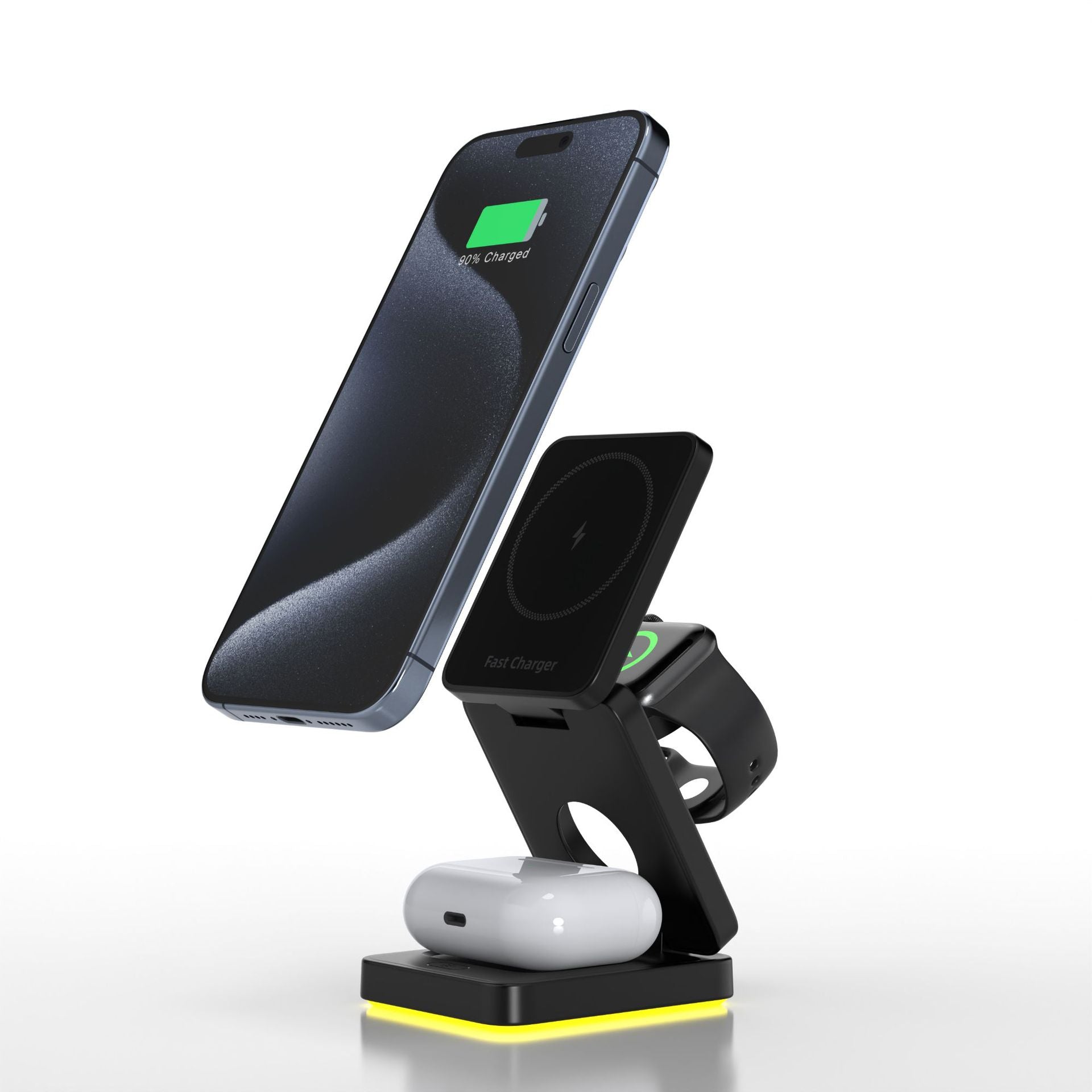 3 in 1 Wireless Charger Magnetic Foldable Charger For iphone charger power Adapter Charging Stand & Holder - Korvel