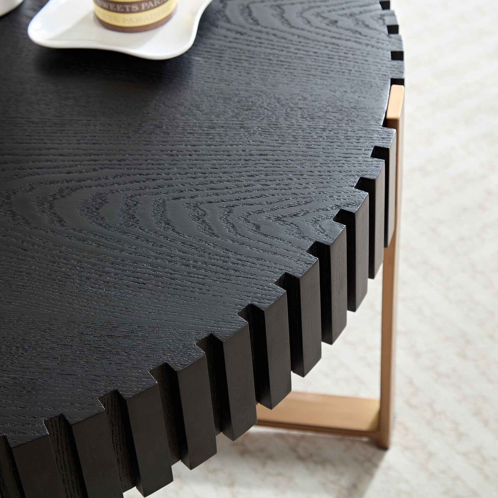 Modern Handcraft Drum Coffee Table 31.5 inch Round Coffee Table for Living Room,Small Coffee Table with Sturdy Pedestal,Black - Korvel