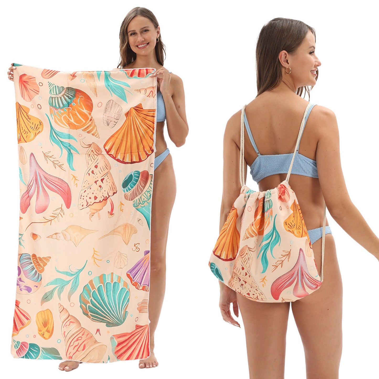 Two-in-One Foldable Beach Towel with Storage Bag