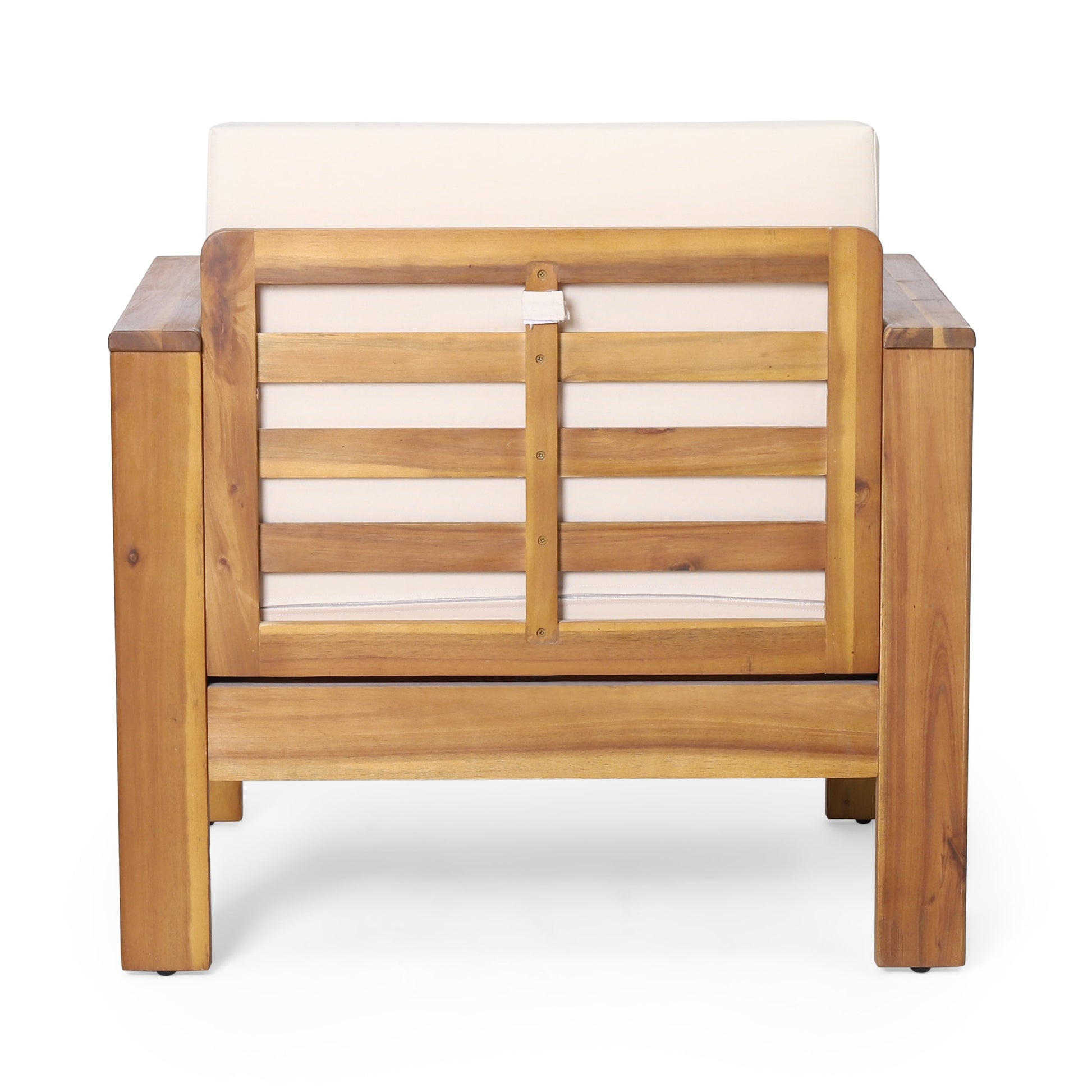 Outdoor Acacia Wood Club Chairs with Cushions, Teak+Beige, 27.75"D x 32"W x 27.75"H - Korvel