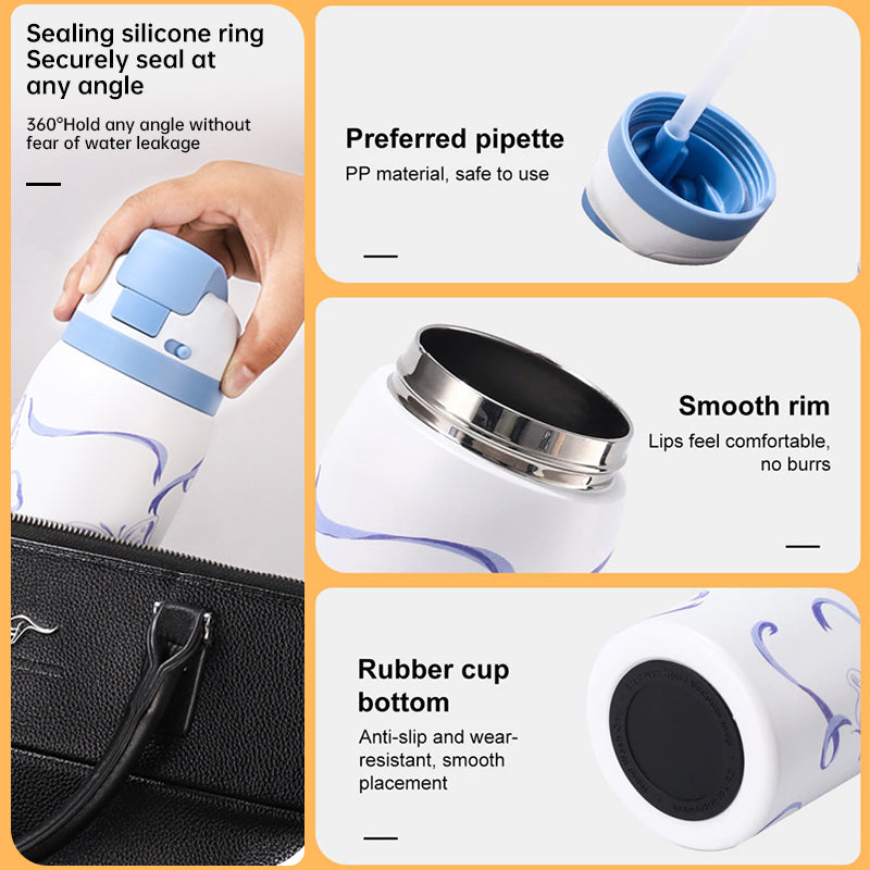 Fashionable Stainless Steel Insulated Bottle with Cartoon Patterns, Large-Capacity Jump Cup, Ideal for Outdoor Sports. - Korvel
