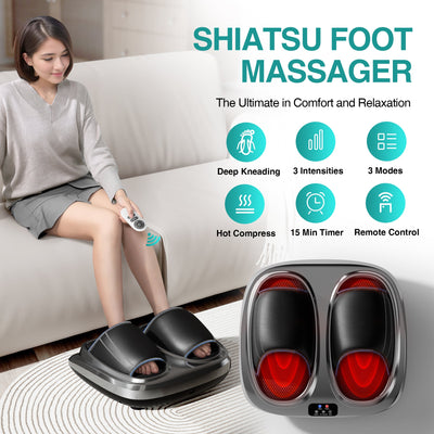 Shiatsu foot massager, heating and deep massage therapy, air compression, vibration pain relief, and circulation - Korvel