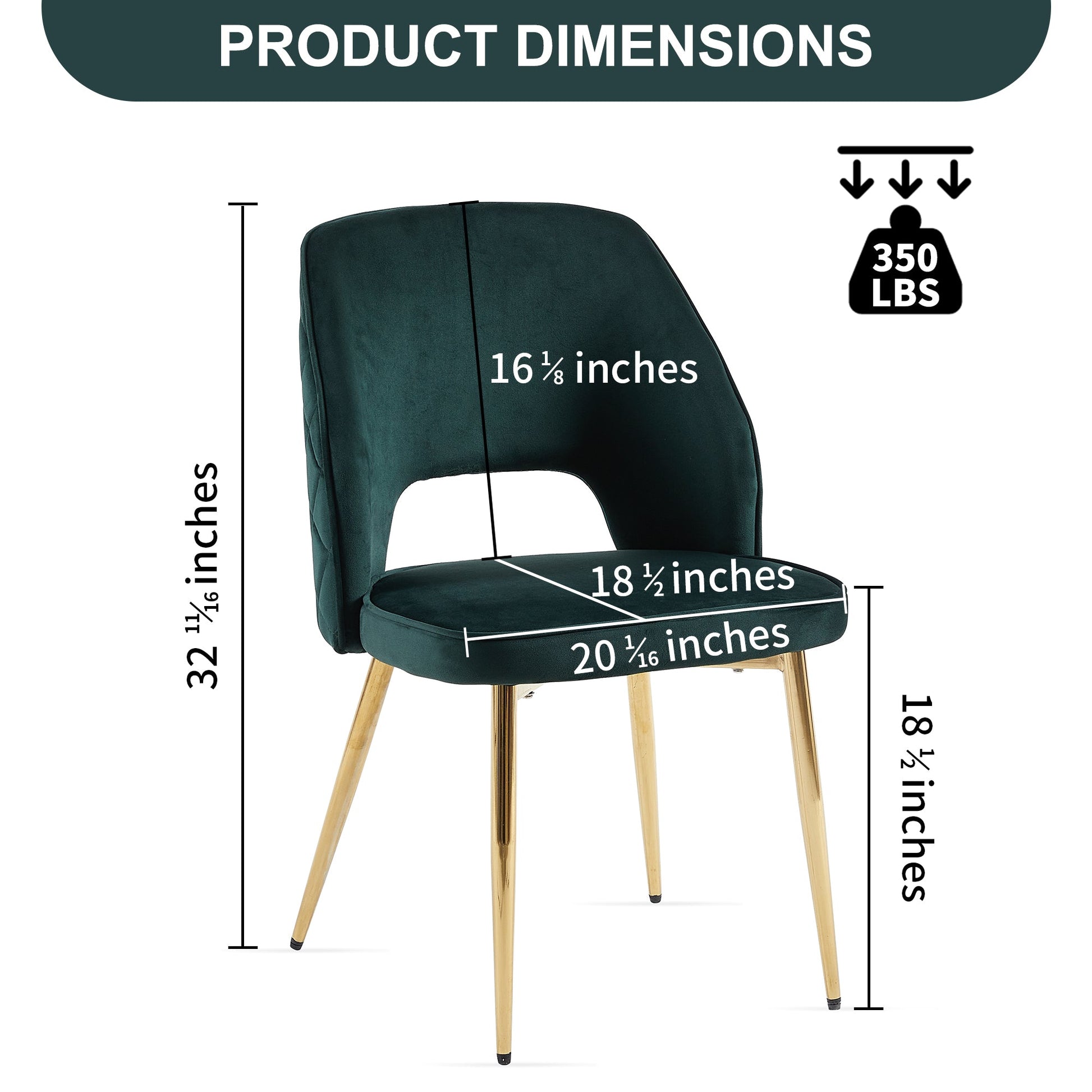 Dark Green Velvet Dining Chairs with Metal Legs and Hollow Back Upholstered Dining Chairs Set of 4 - Korvel
