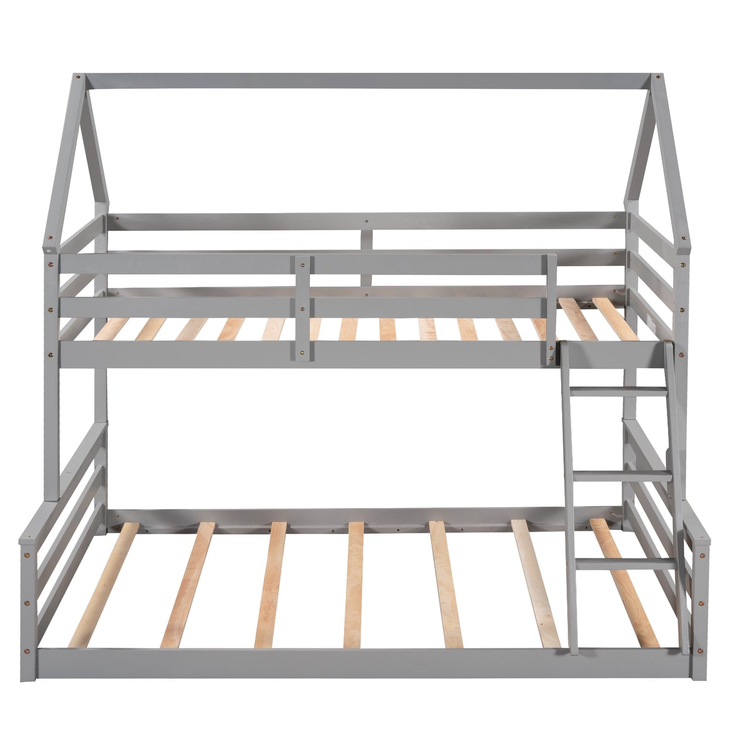 Twin over Full House Bunk Bed with Built-in Ladder Gray - Korvel