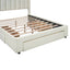 Full Size Upholstered Platform Bed with One Large Drawer in the Footboard and Drawer on Each Side Beige - Korvel