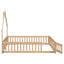 Full House-Shaped Headboard Floor Bed with Fence - Natural