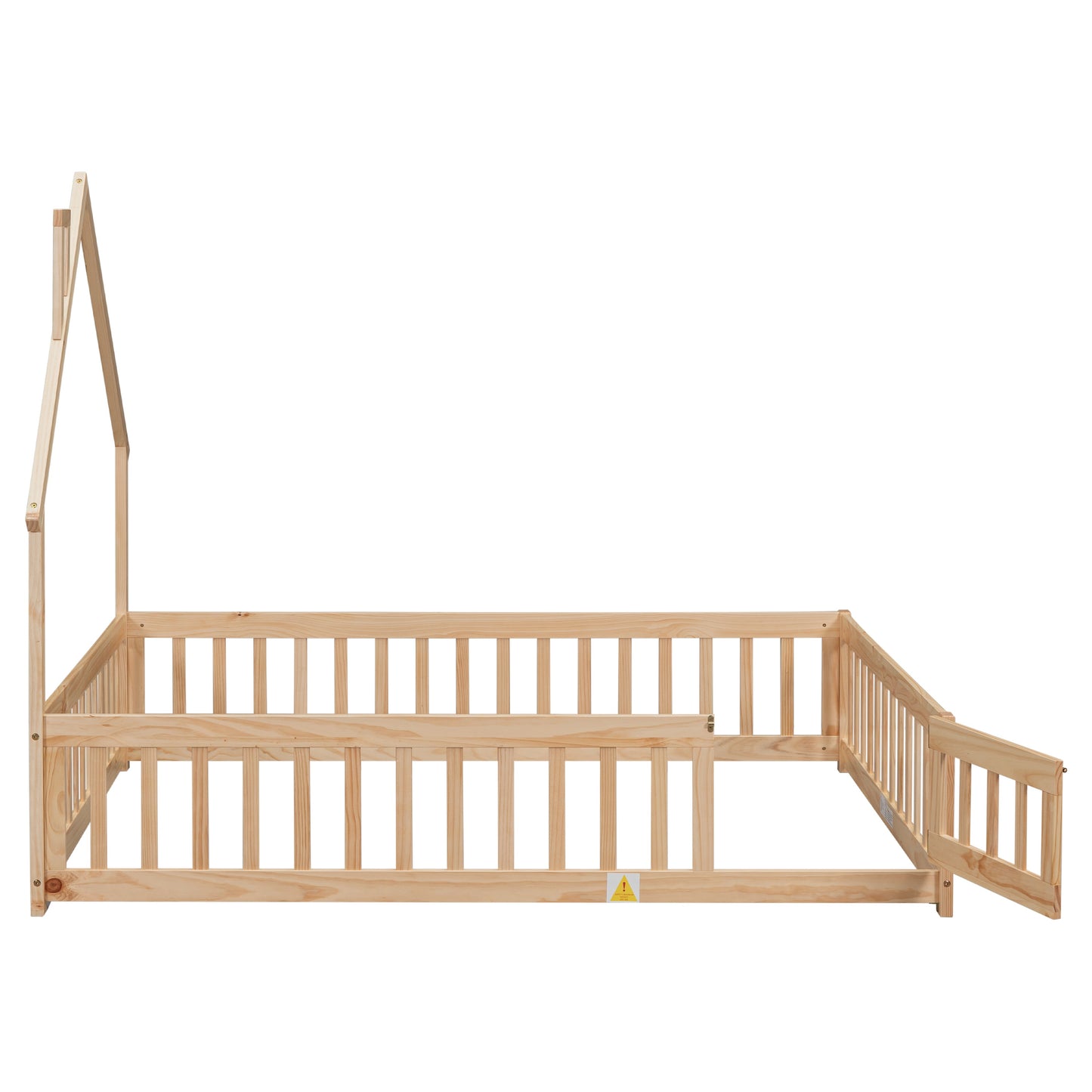 Full House-Shaped Headboard Floor Bed with Fence - Natural