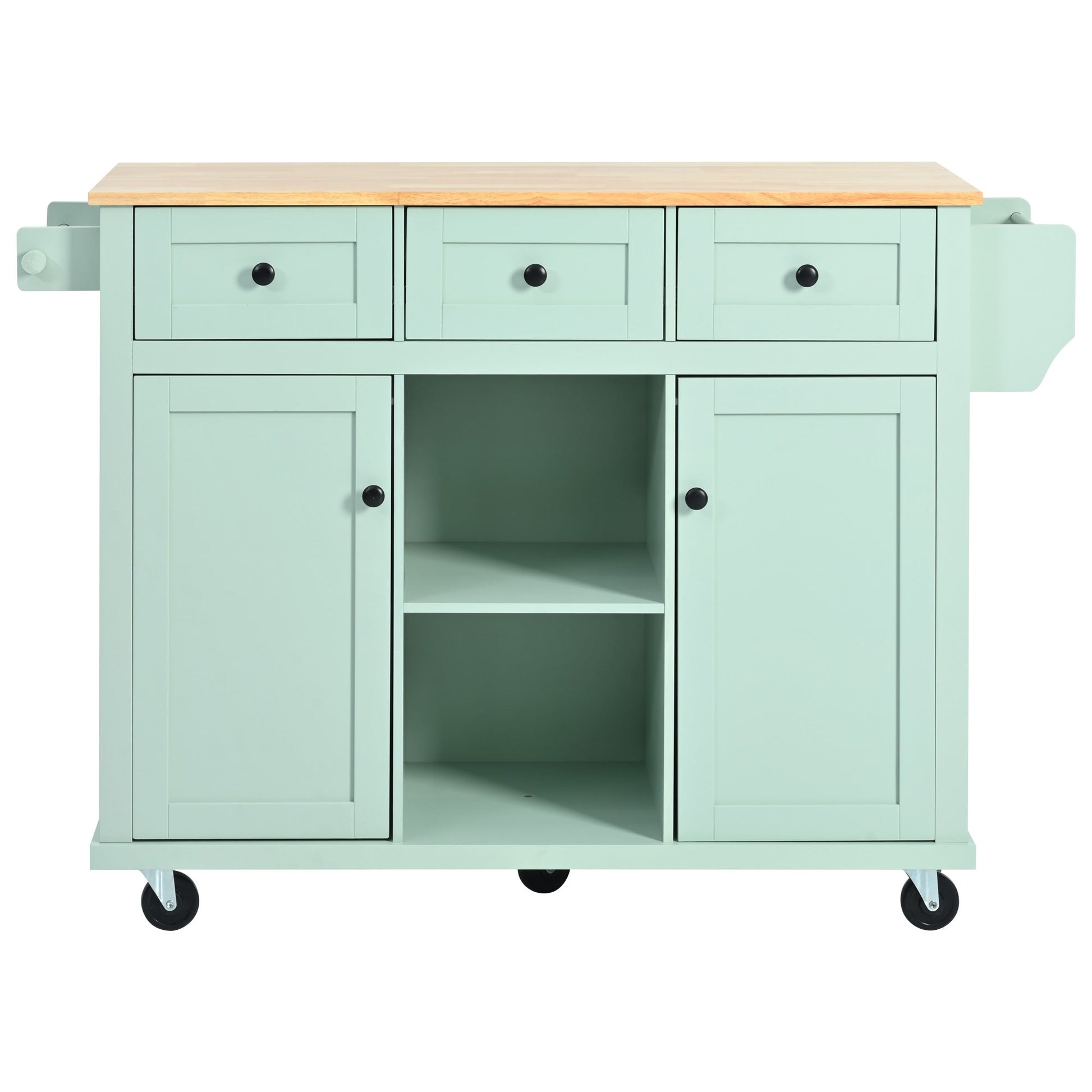 Kitchen trolley, cabinet door internal storage rack with storage cabinet and 3 dining room drawers, mint green - Korvel