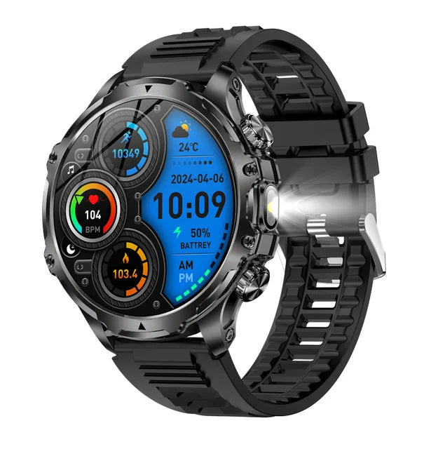 AK75 Smart Watch Flashlight  Men Outdoors Sports Fitness Tracker 700mah Large Battery BT Calling LED Light Smartwatch - Korvel