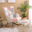 Rocking Chair with ottoman, Mid Century Fabric Rocker Chair with Wood Legs and Patchwork Linen for Livingroom Bedroom - Korvel