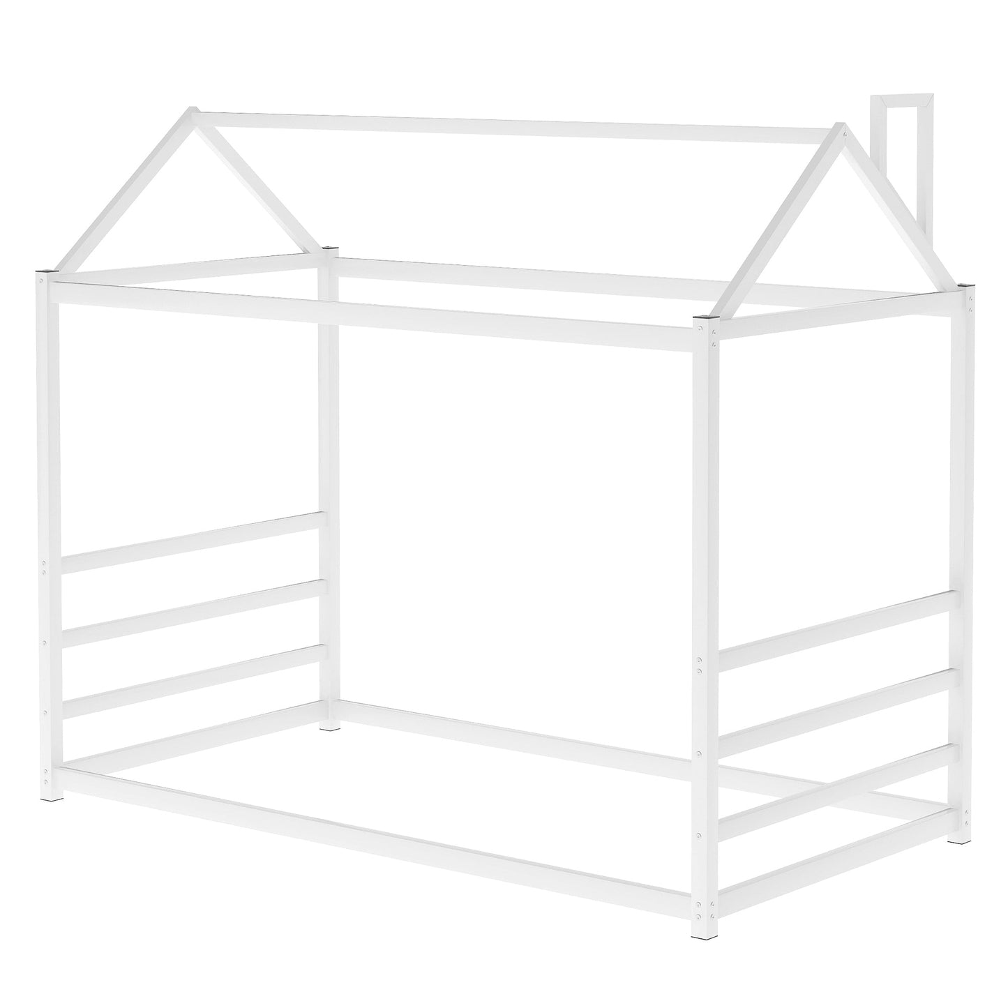 House Platform Bed with Roof and Chimney Design,White - Korvel