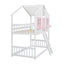 Twin over Twin House Bunk Bed with Roof , Window, Window Box, Door , with Safety Guardrails and Ladder, Pink/White - Korvel