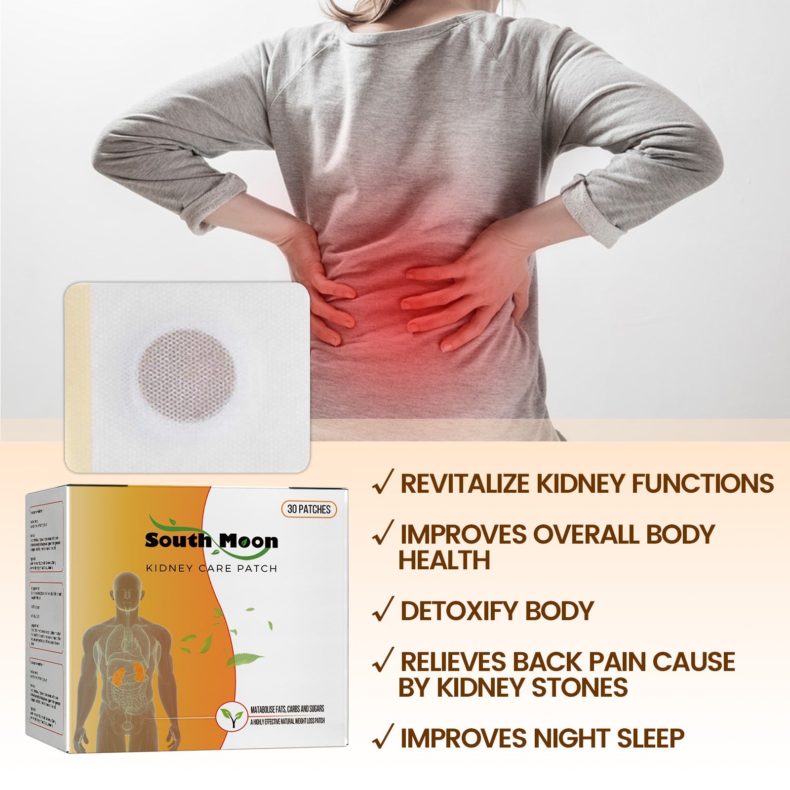 Kidney Care Patch, Relieve Lumbar Joint Pain Body Discomfort Health Care Navel Patch - Korvel