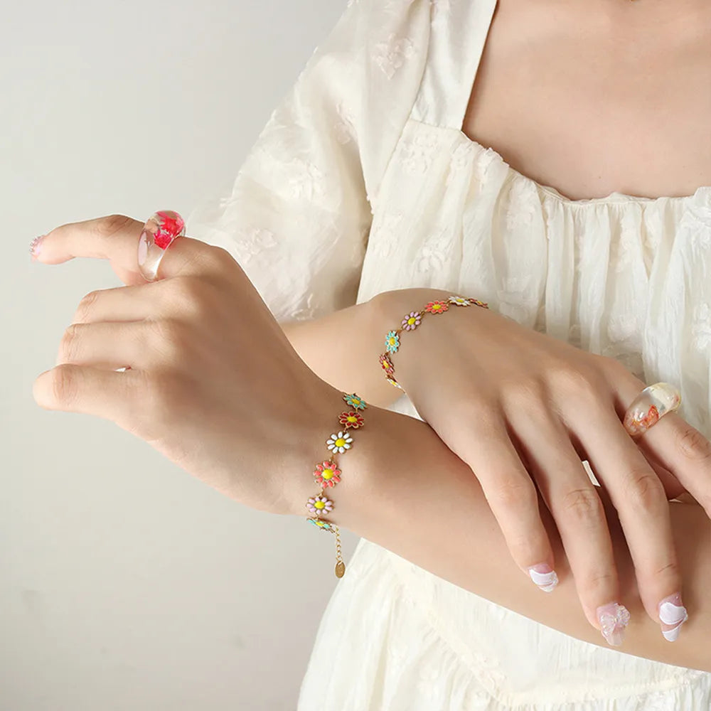 Titanium Steel Oil Drip Flower Bracelet - Korvel