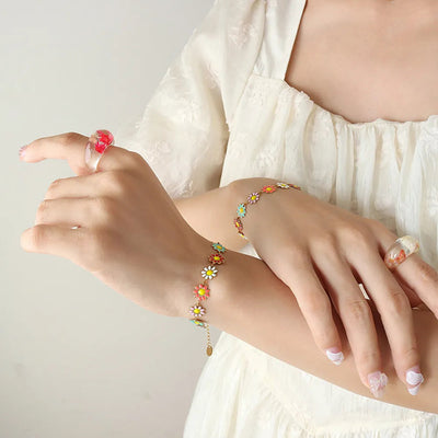 Titanium Steel Oil Drip Flower Bracelet - Korvel