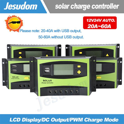 12V 24V 60A 50A 40A 30A  Solar Controller with LCD Function Dual USB 5VDC Output Solar Panel Battery Charge Regulator - Korvel