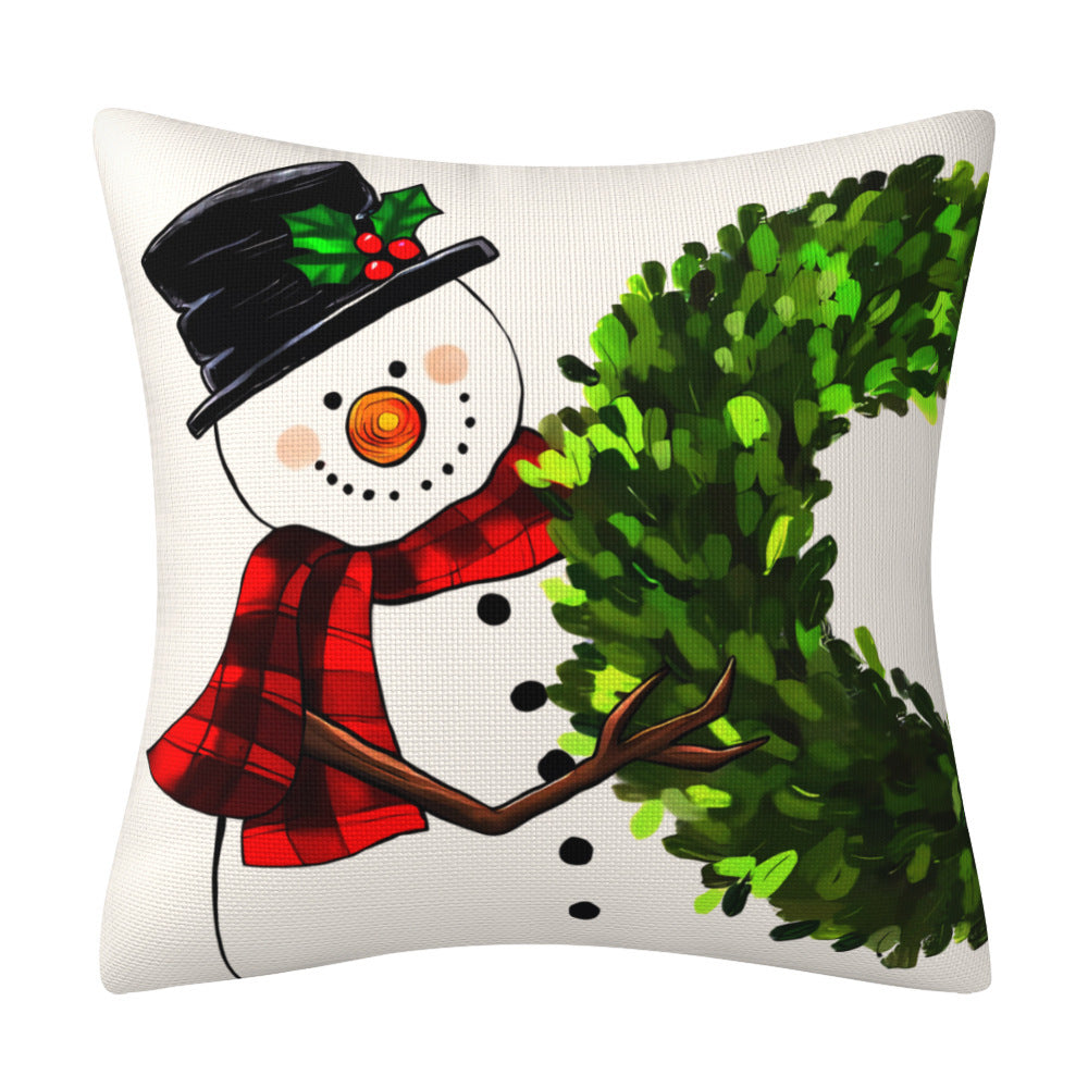 Funda de Cojín Decorativa de Muñeco de Nieve Navideño