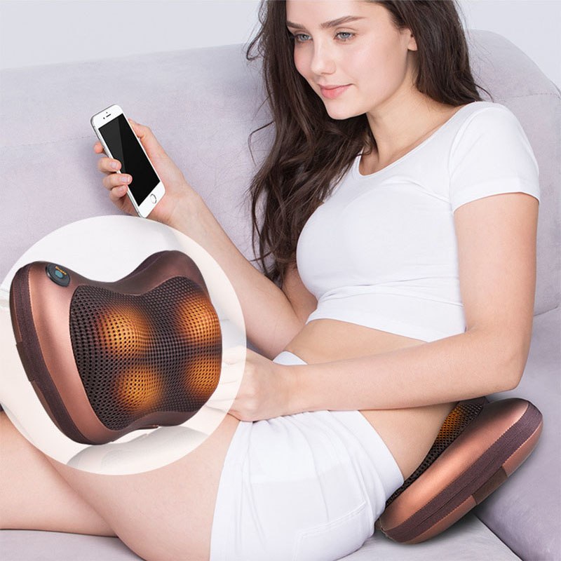 electric massage pillow Infrared Heating Kneading Neck Shoulder Back Car Chair Shiatsu Massager Mat Device - Korvel