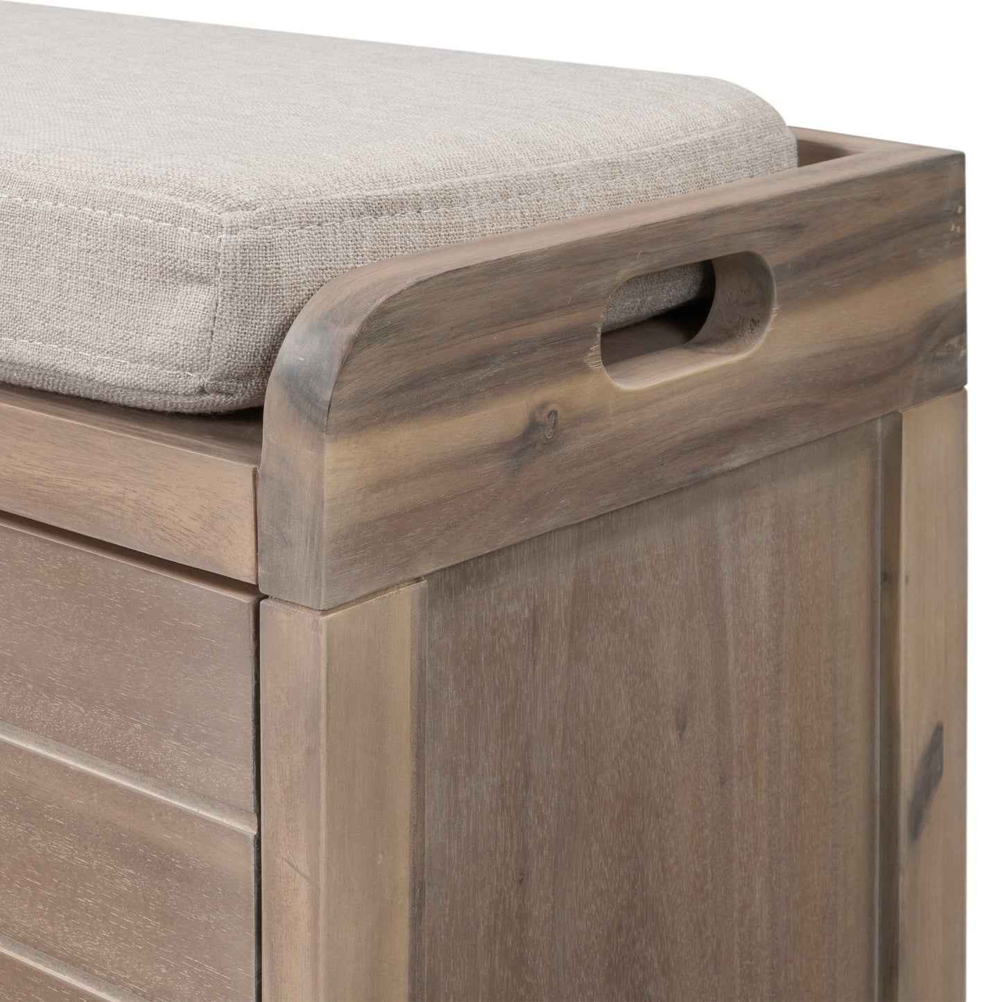 TREXM Storage Bench with Removable Basket and 2 Drawers, Fully Assembled Shoe Bench with Removable Cushion (White Washed) - Korvel