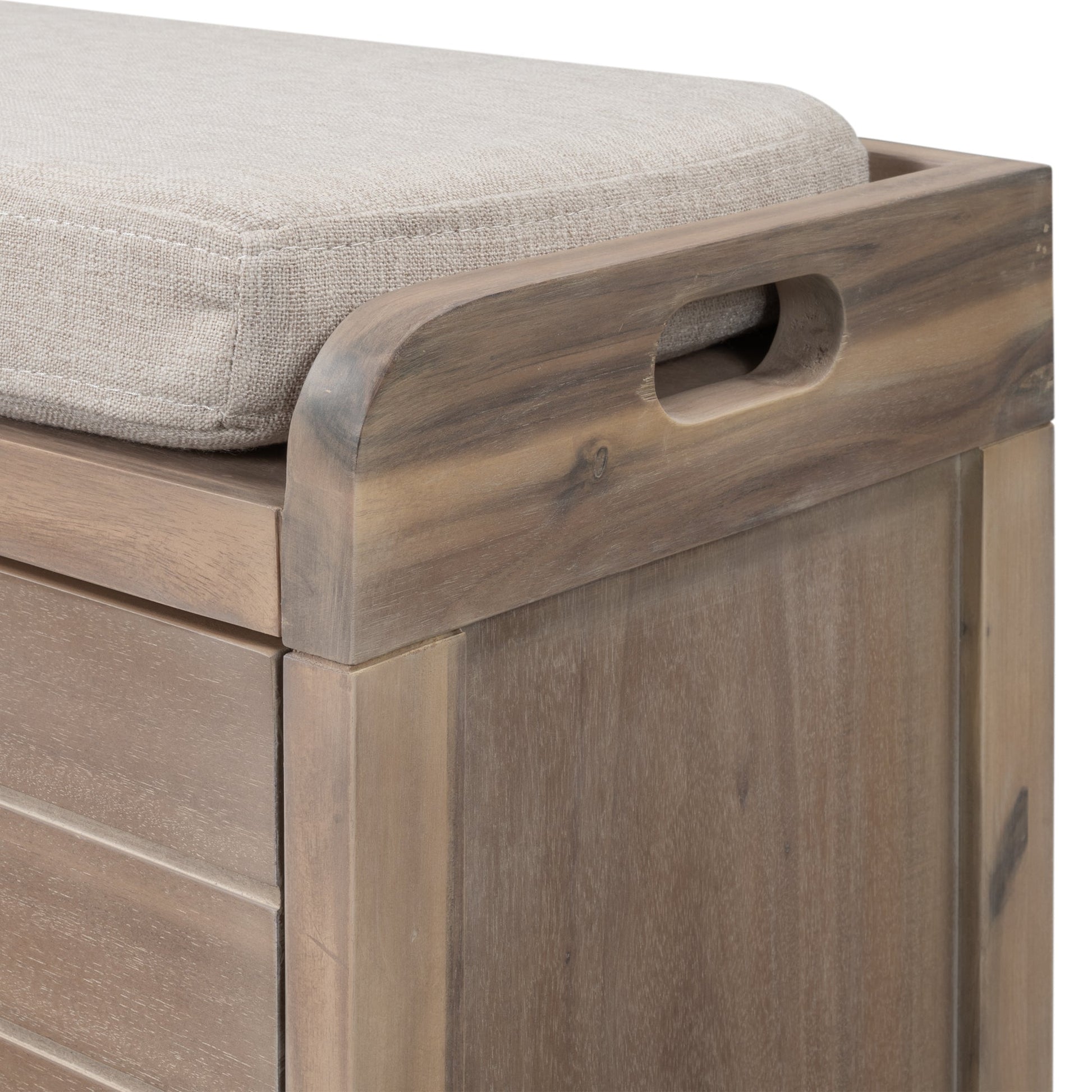 TREXM Storage Bench with Removable Basket and 2 Drawers, Fully Assembled Shoe Bench with Removable Cushion (White Washed) - Korvel