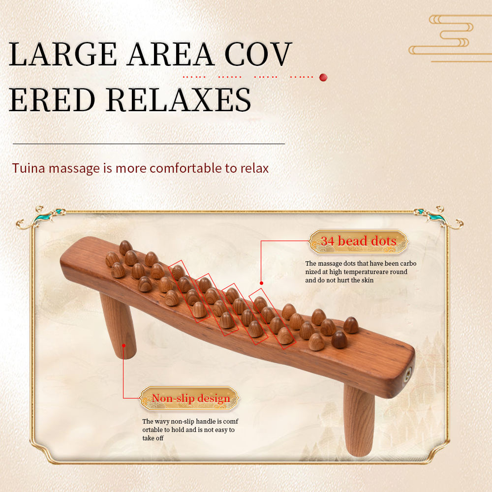 Handheld 34 Beads Home Massaging Device wood stick massage tool Body Massage Wooden Guasha Tool for Relaxation - Korvel