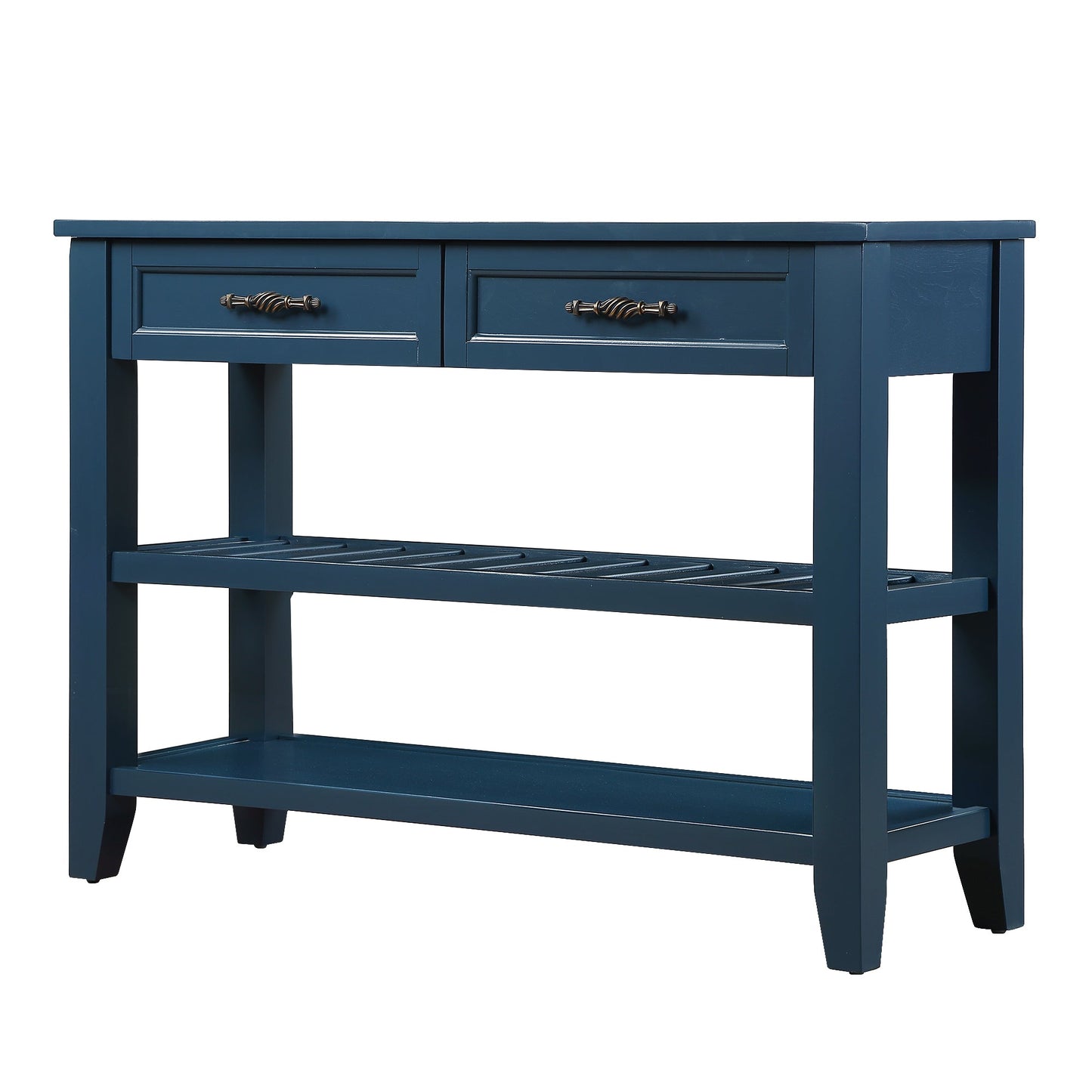 Mesa Consola Sofá de Estilo Mid-Century con Cajones de Almacenamiento - Azul Marino