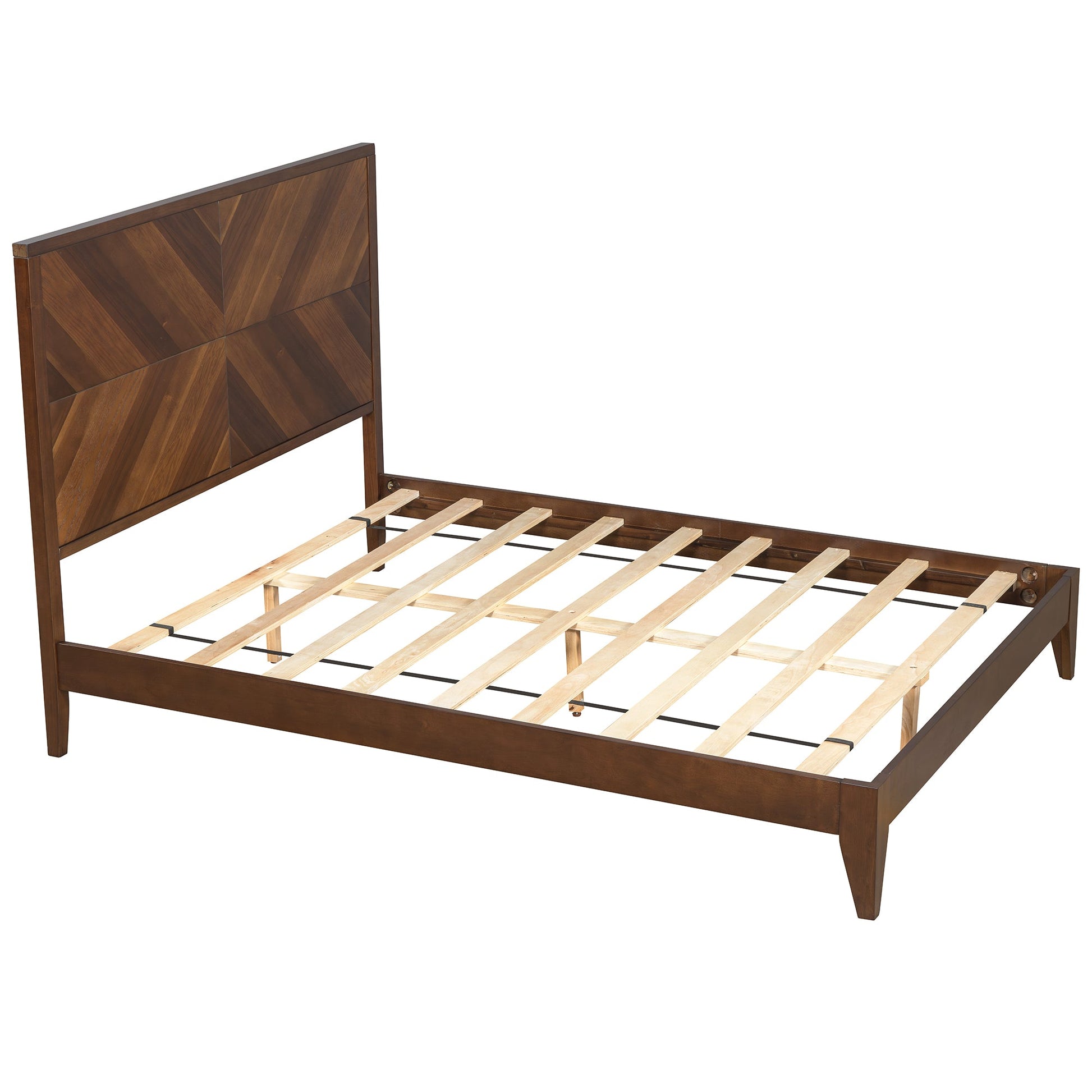 Mid-Century Modern Platform Bed Wood Slat Support with No Box Spring Needed,Queen, Walnut - Korvel