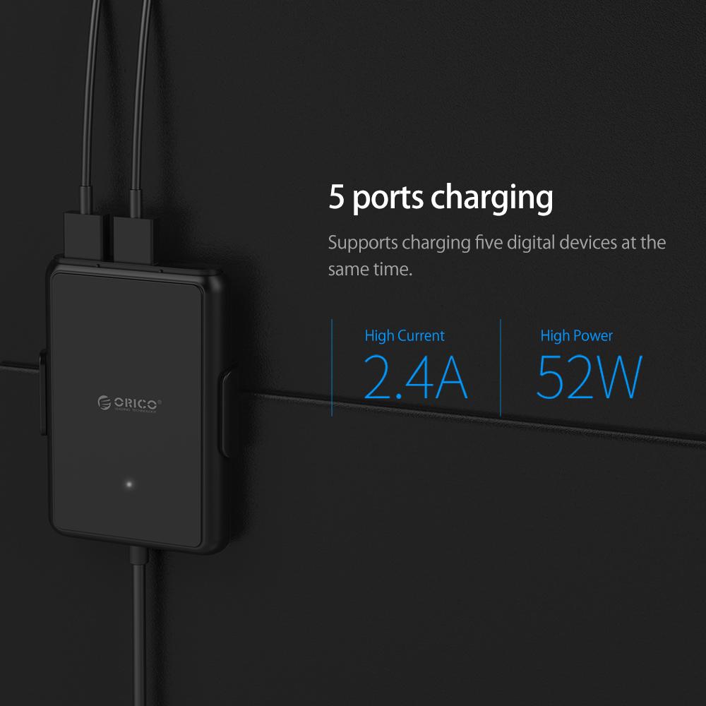 ORICO UCP-5P Portable 52W Car Charger with Expander Quick Charge 3.0 Car Charger 5 Porst for Your needs MPV Car - Korvel