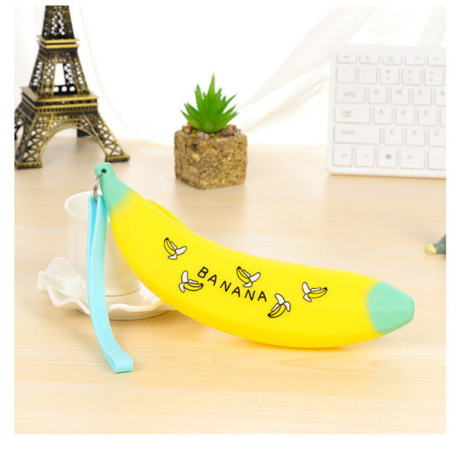 Simple Banana Green Onion Student Pencil Bag Super Cute Silicone Large Capacity Female Pencil Case Purse - Korvel