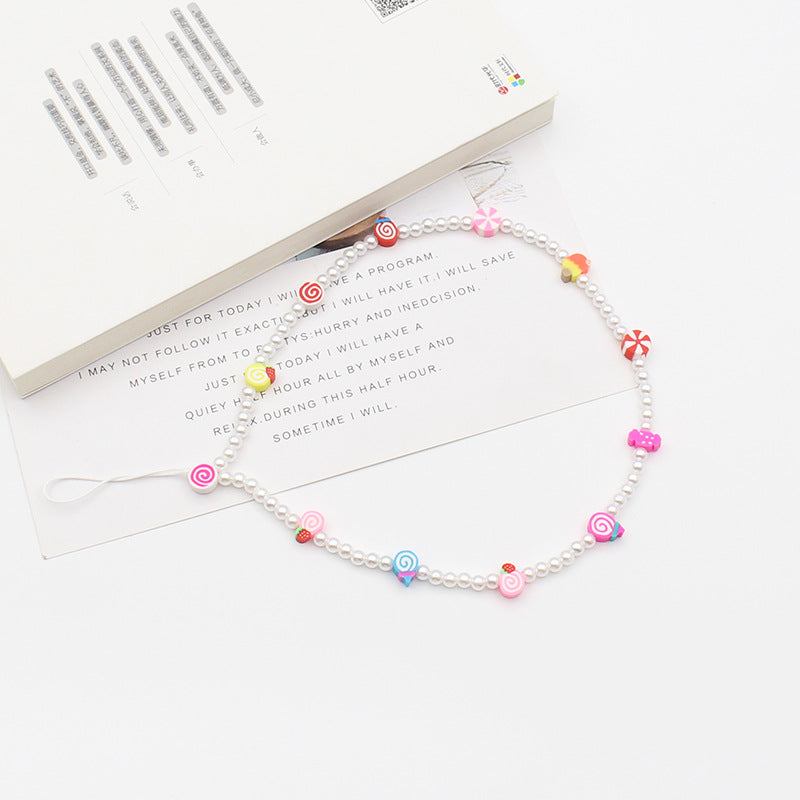New Mixed Color Soft Pottery Pearl Mixed String Bohemian Simple Style Anti-Drop Function Mobile Phone Chain - Korvel
